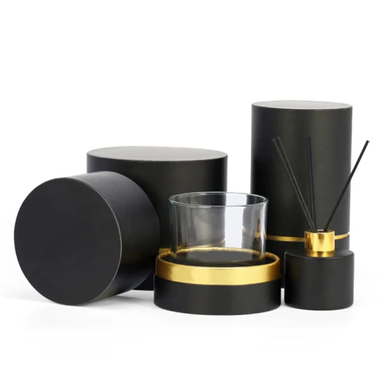 Firstsail Custom Round Candle Box Verpackung Reed Diffuser Stick Jar Bottle Cosmetic Perfume Glass Black Paper Tube